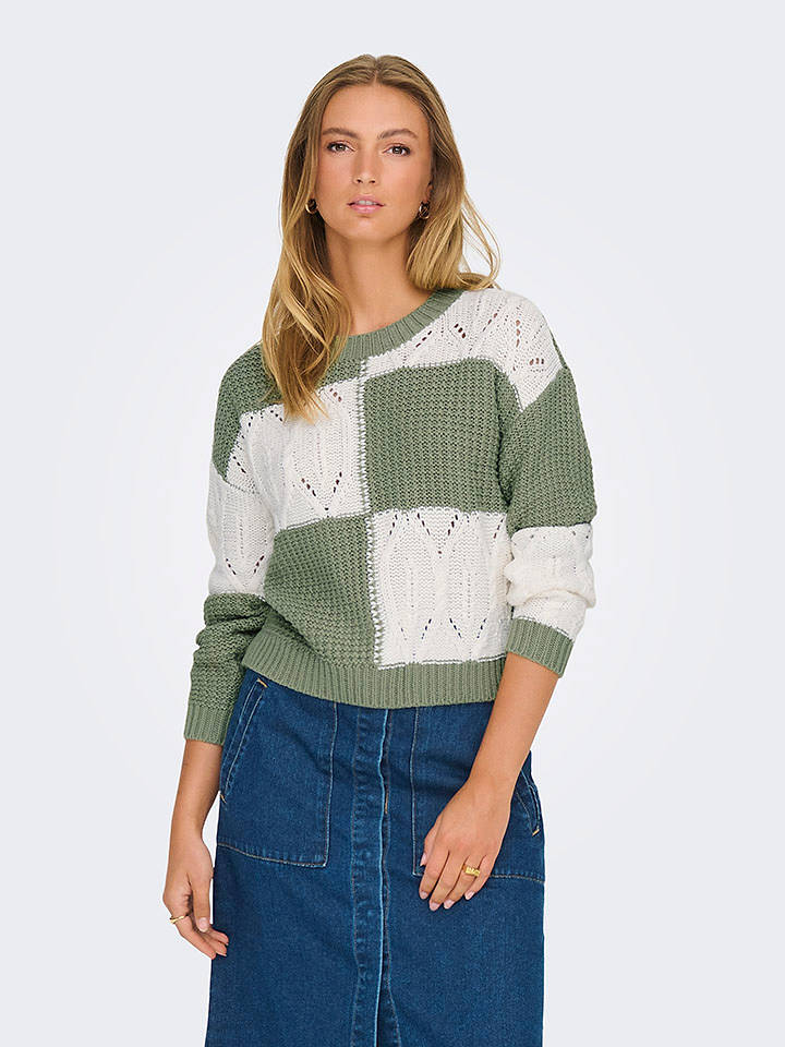 JDY Pullover in Salbei/ Weiß - L