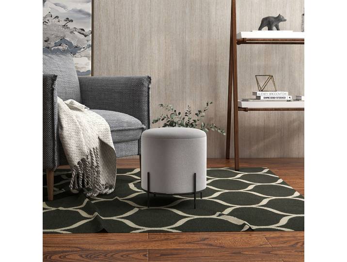 HOMCOM Pouf Ottoman Velours Pieds Acier Ø35cm Gris Clair