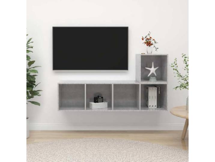 HEFZGDB 2-TLG. TV-Schrank-Set Betongrau Holzwerkstoff Wandmontage mit Stauraum für Organisation und Aufbewahrung, praktische Aufbewahrungslösung, Zeitlose Ergänzung für Ihr Zuhause,