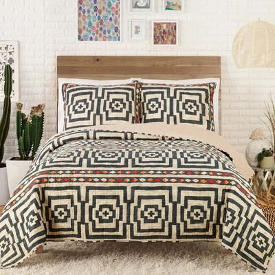 Hypnotic Charcoal 100% Cotton Geometric Quilt Set by Jungalow