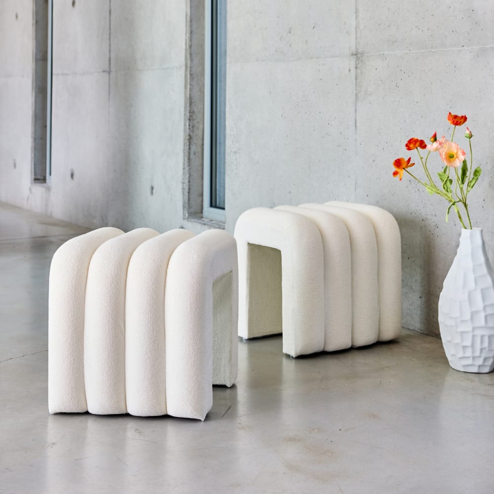 sweeek Set de 2 poufs contemporains en tissu blanc Blanc 40x40x38cm