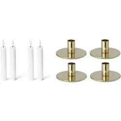 Novaliv, Kerzenständer, 4er-Set Stabkerzenhalter Metall GOLD 10x5cm mit LED Kerzen flammenlose Stabkerzen elektrisch
