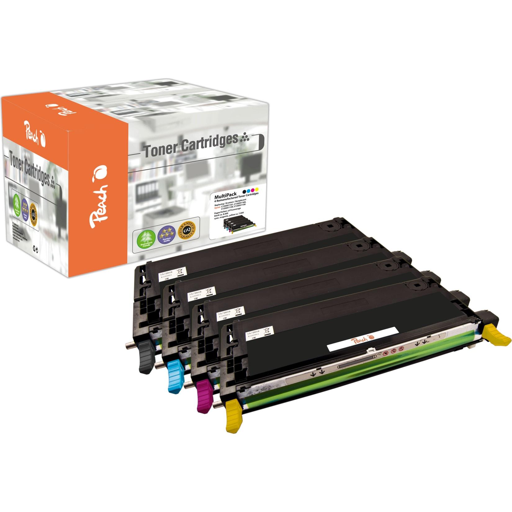 Peach E2800 4 Toner (bk, c/m/y) ersetzt Epson C13S051158-61 für z.B. Epson Aculaser C 2800, Epson Aculaser C 2800 DN, Epson Aculaser C 2800 DTN (wiederaufbereitet)