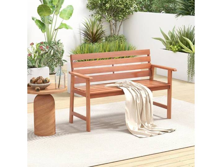 GOPLUS Banc 2 Places en Bois Massif Charge 180KG-Siège à Lattes et Dossier Incliné-Accoudoirs Confortables pour Jardin/Terrasse