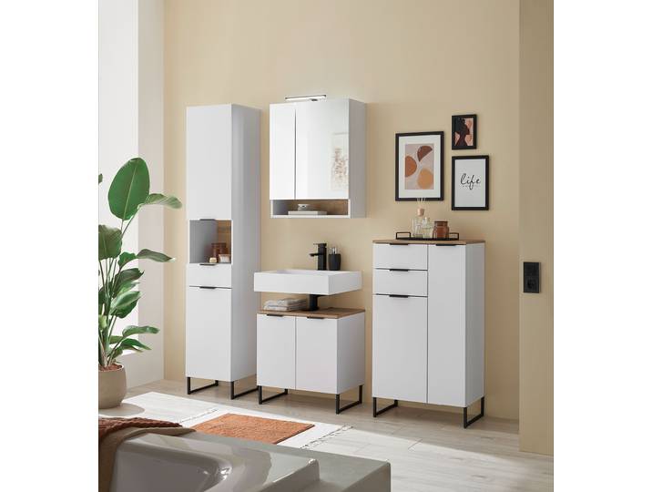 Badezimmerset 4-teilig - 158 cm 158 x 195 x 35cm Weiß/Matt Weiß