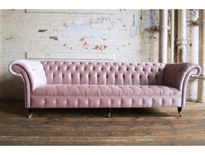 JVmoebel 4-Sitzer Chesterfield XXL Sofa in zartem Rosa mit Wellenunterfederung, 1 Teile, Made in Europa
