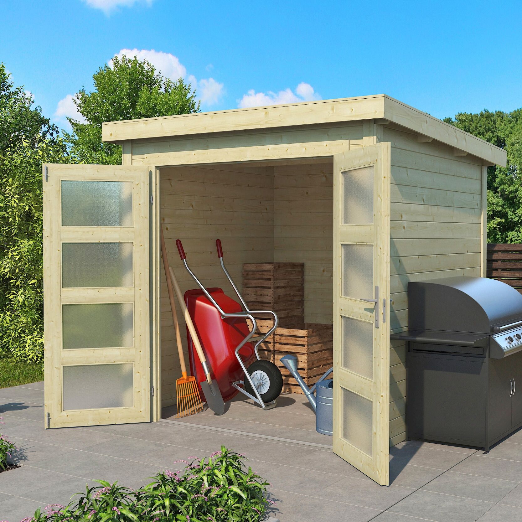 Gartenhaus LASITA MAJA "Zambezi 2", beige (naturbelassen), ohne Fußboden, ohne Dacheindeckung, Massivholz, Gartenhäuser, Gartenhaus, Blochbohlenhaus 28mm