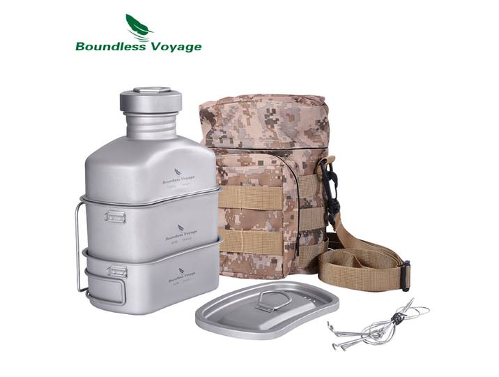 Bouteille de Voyage militaire en plein air Camping randonnée tasses à eau titane ustensiles de cuisine 1100ml bouteille 750ml Pot 400ml bol