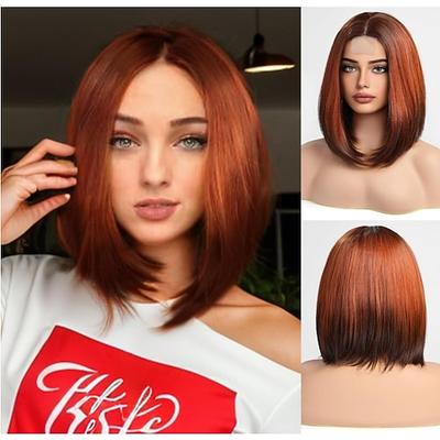 Bob-Perücke mit Spitzenfront, kurze Bob-Perücke, hitzebeständige Faser, passt perfekt zu 12 Zoll, Kupferbraun, Braun, Hellblond, Hellblond, Schwarzblond