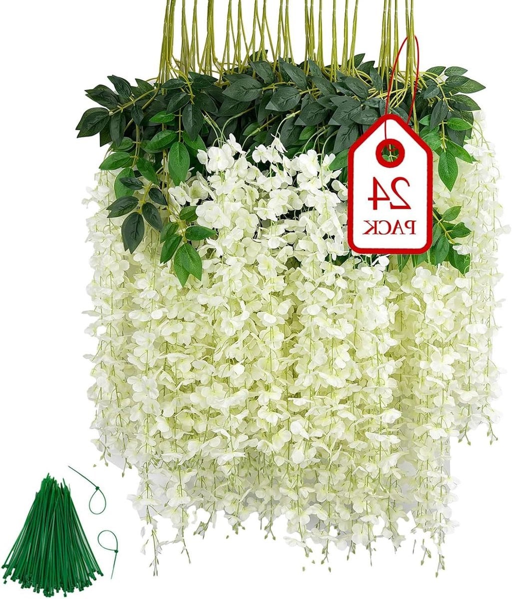 Set van 24 realistische kunstmatige hangbloemen voor buiten decoratie - Lichtpaars