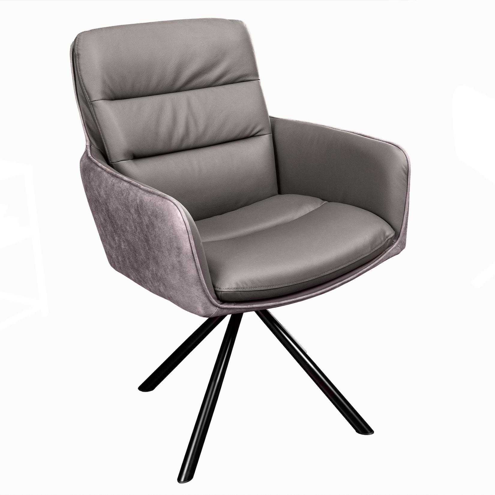 riess-ambiente Stuhl BIG GEORGE - taupe Echtleder Microfaser mit Armlehne Retro Drehbarer Design