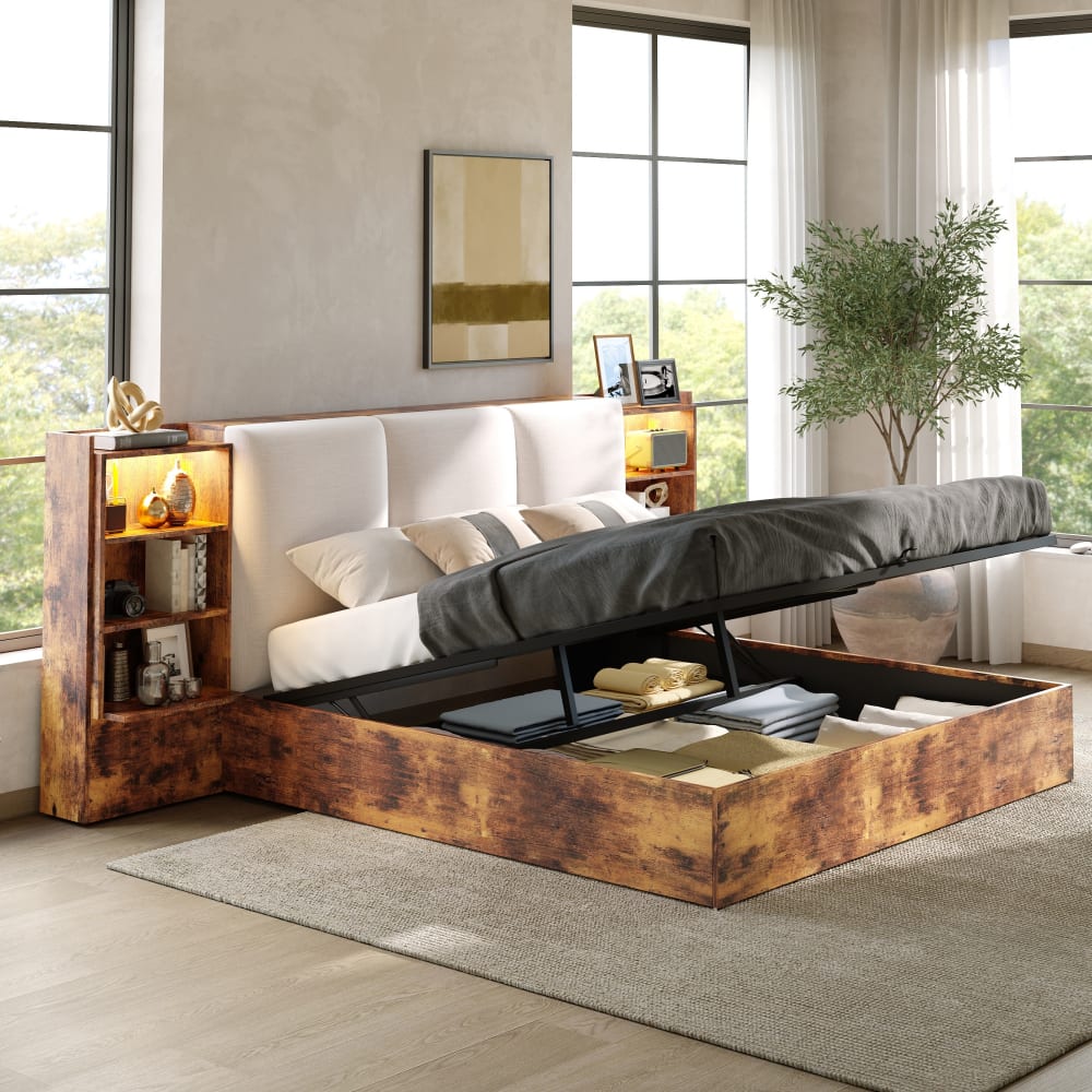 KOMHTOM Lit plateforme en pin brun 180x200 cm Marron 288x111x218cm