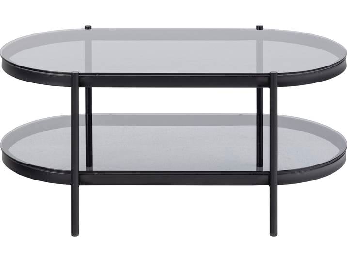 Couchtisch ACTONA GROUP, grau (rauch, matt schwarz, rauch), B:95cm H:42cm T:50cm, Tische, Couchtisch, tischplatte aus gehärtetem Rauchglas.Oval, 1 Ablage, B: 95 cm