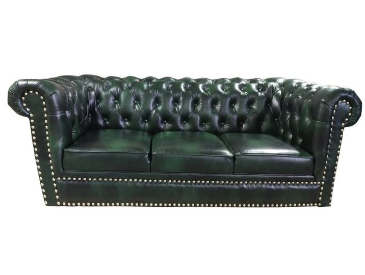 Xlmoebel Chesterfield-Sofa Dreisitzer Echtleder Sofa Grün 230cm Ledersofa Möbel, Sofa 1 Teile, Made in Europa
