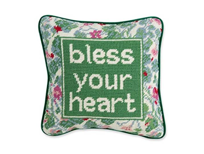 FURBISH Needlepoint Dekoratives Dekokissen – Bless Your Heart – 25,4 x 25,4 cm – kleines besticktes Akzentkissen für Bett, Stuhl, Couch, Sofa – eklektische Heimdekoration