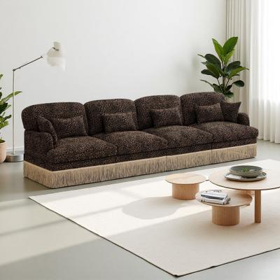 ZWYO HOSIMU "131"" Comfy Chenille Leopard Print 4-Seater Modular Sofa with Tassel Edge, Ergonomic Back & Seat, Deep Seat Design"