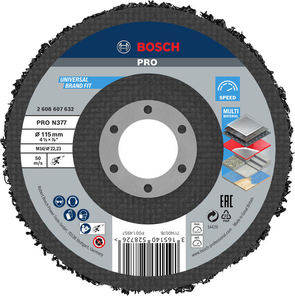 Bosch PRO N377 Multi Material Reinigungsscheibe, 115 mm, 22,23 mm 2608607632