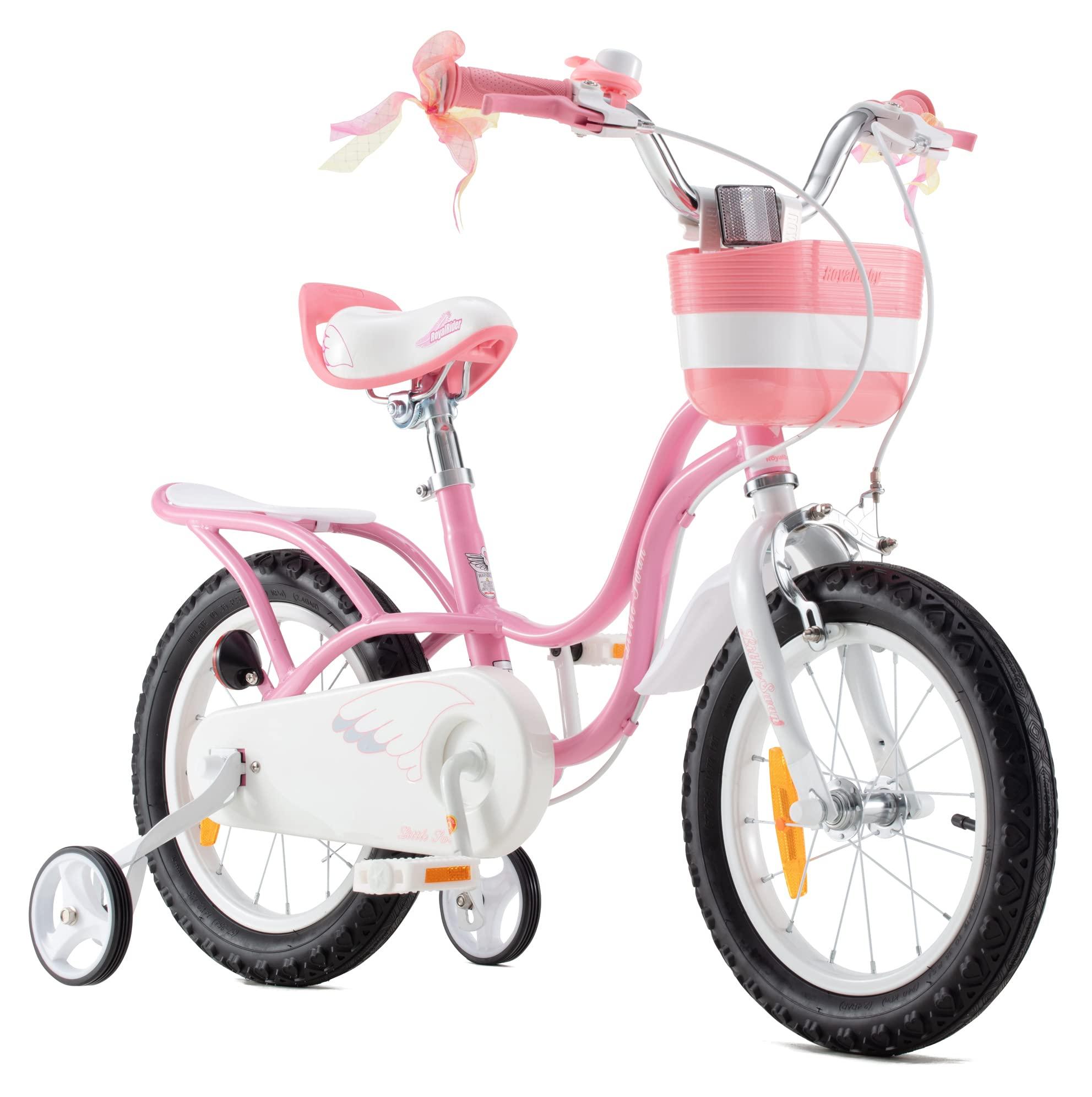Kinderfahrrad 12 Zoll Mädchen, Stahlrahmen, Handbremsen, Korb, Rosa