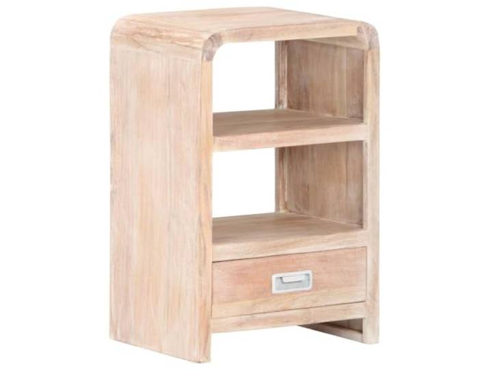 KDVXBCQJH Nachttisch 40x30x60 cm Akazie Massivholz Weiß Kompakter Bett-Tisch fürs Schlafzimmer mit Schublade und zwei offenen Ablagen für geordnete Utensilien in Griffnähe.