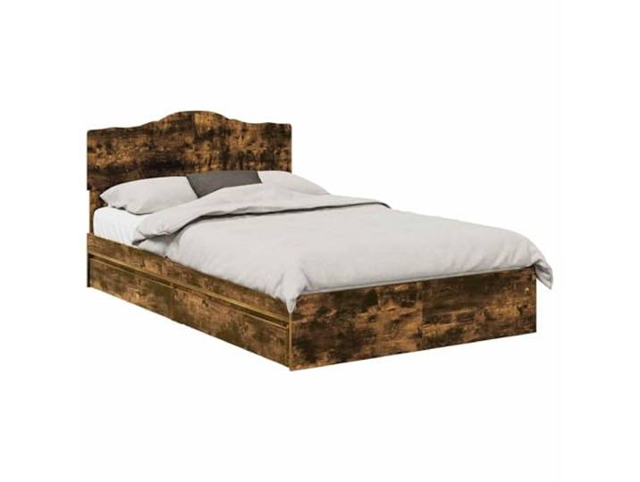 PUGYNBK Bett mit Schubladen Eiche rauchfarben 135 x 190 cm Premium-Holz, minimalistisches Design, ausziehbare Schubladen, einfache Montage