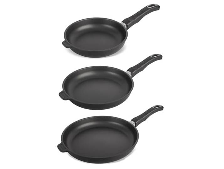 3er-Set Original Gundel Bratpfannen, Ø 20, 24, 28 cm, PFOA-frei, Akku-Therm Boden, abnehmbare Griffe inklusive, Pfannenset