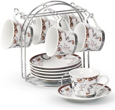 Lorren Home Trend Coffee and Bean 12-piece Espresso Set with Stand