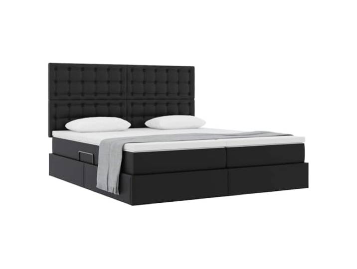 KTHLBRH Boxspringbett mit Matratze, Schwarz, 180 x 200 cm Kunstleder, hydraulisches Heben, Metallgestell, 280 kg Kapazität