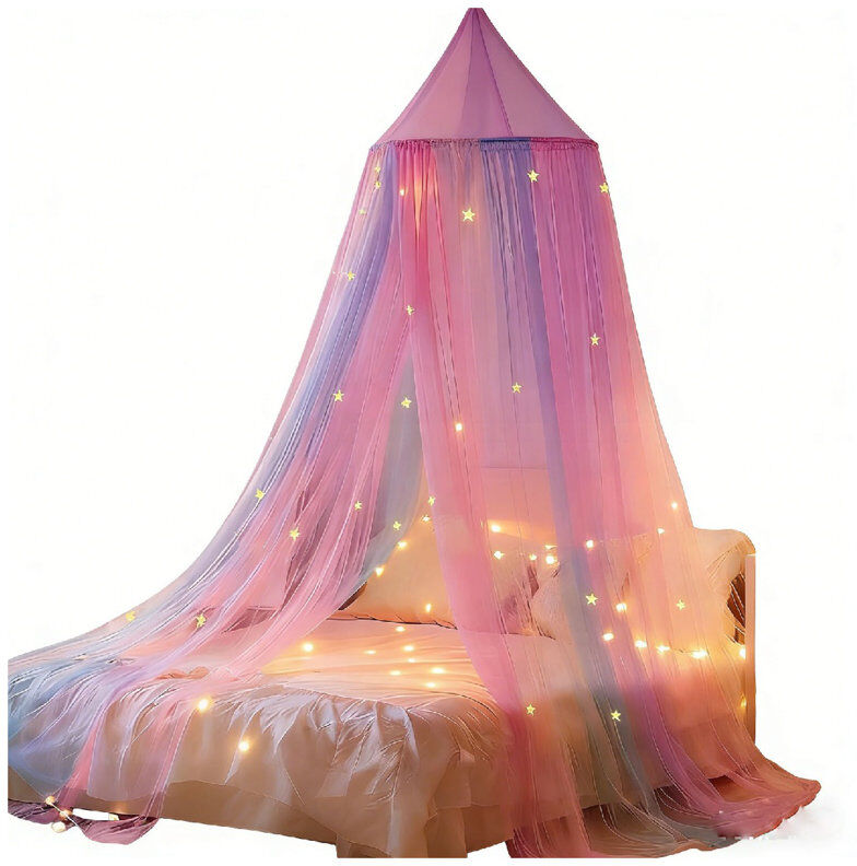 Fairmont Park Rainbow X-Large Princess Canopy Hanging Netting Bedroom Decor (Stars Rainbow) Pink