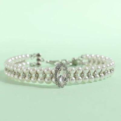 Inspired Finds Luxury Pearl Rhinestone Pet Necklace Collar For Cats & Small Dogs pearl Majesty Collar l