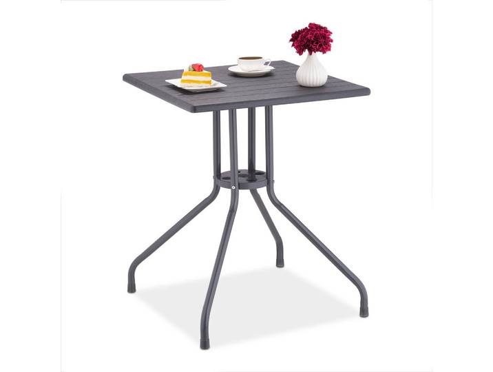 Relaxdays Gartentisch Grau Holzoptik Kunststoff 75 cm, Kunststoff, Metall, 61x75x61 cm, Gartenmöbel, Gartentische, Garten-Beistelltische