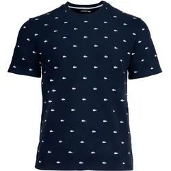 LACOSTE Herren T-Shirt - Loungewear, Rundhals, Baumwollmischung, Muster Blau/Weiß / 2XL