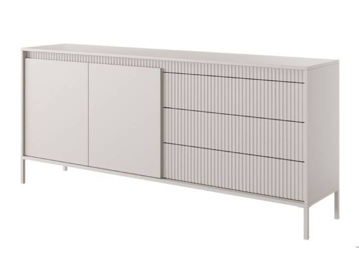 Buffet à deux portes - FALSETTO - 187 cm - avec trois tiroirs et façade fraisée - beige