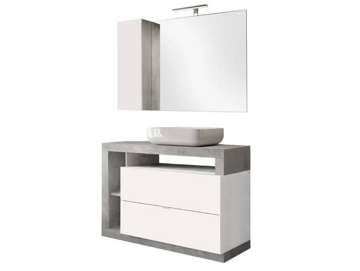 ARTURO - Meuble Vasque 110cm + Miroir blanc et aspect béton
