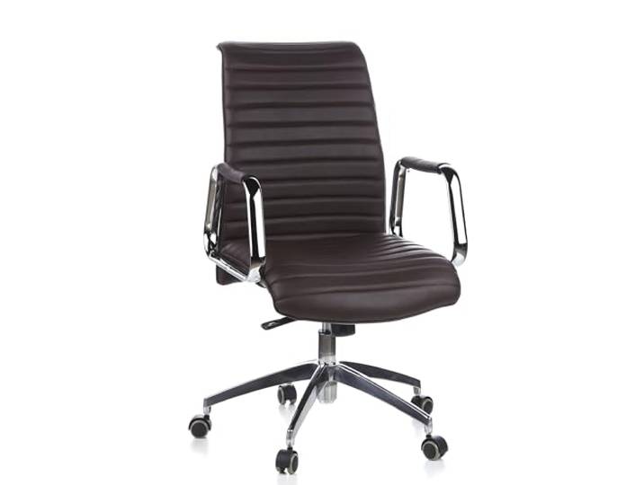 hjh OFFICE 600914 Chefsessel ASPERA 10 Leder Braun/Chrom hochwertiger Bürostuhl, mittelhohe Rückenlehne