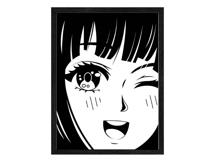 Bild Manga Girl II Glas: Floatglas Rahmen: Mitteldichte Holzfaserplatte MDF , foliert Schwarz/Weiß 33 x 43 x 1cm