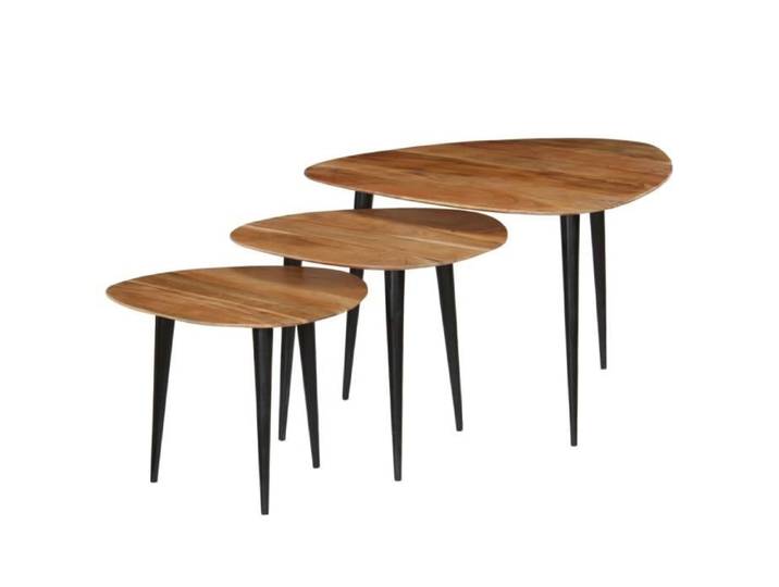 Tables basses KAI en bois d'acacia massif - Lot de 3 - Style vintage