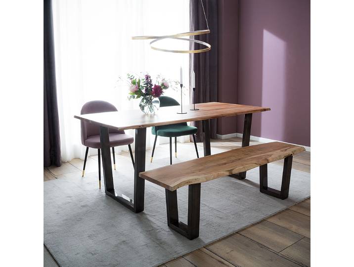 Banc en bois massif 160cm Marron/Acacia brun Trapézoïdal Métal vintage