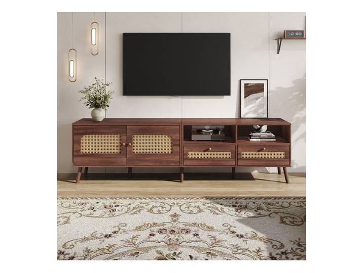 IDEASY TV-Schrank TV-Lowboard 200cm mit 2 Rattantüren & 2 Schubladen