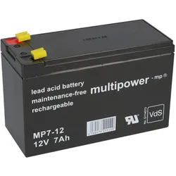 Multipower MP7-12 AGM Bleiakku 12V 7Ah Faston 4,8 mm für USV, Alarmanlage & Notbeleuchtung