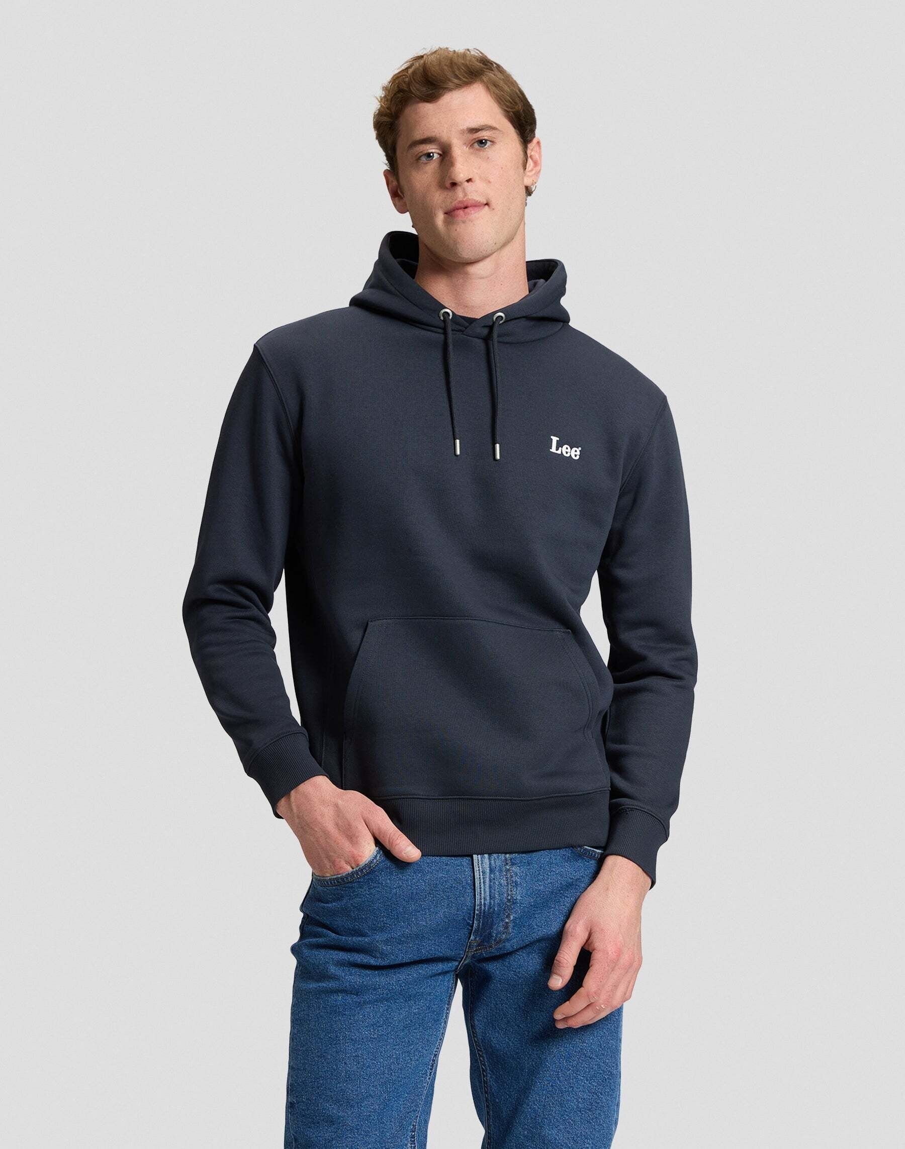 Kapuzenpullover LEE "Lee Kapuzenpullover Essential Lee", Herren, Gr. M, blau, Pullover Kapuzenpullover blau M