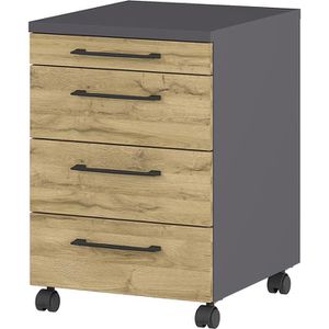 Germania Rollcontainer Profi 3.0, aus Holz, mit 3 Schubladen & Utensilienauszug, grandson-eiche / graphit