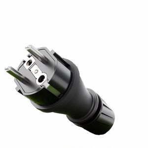 Greate Schutzkontaktstecker 501400, schwarz, aus Gummi, mit Knickschutz, 16 A / 230 V, IP54 für außen