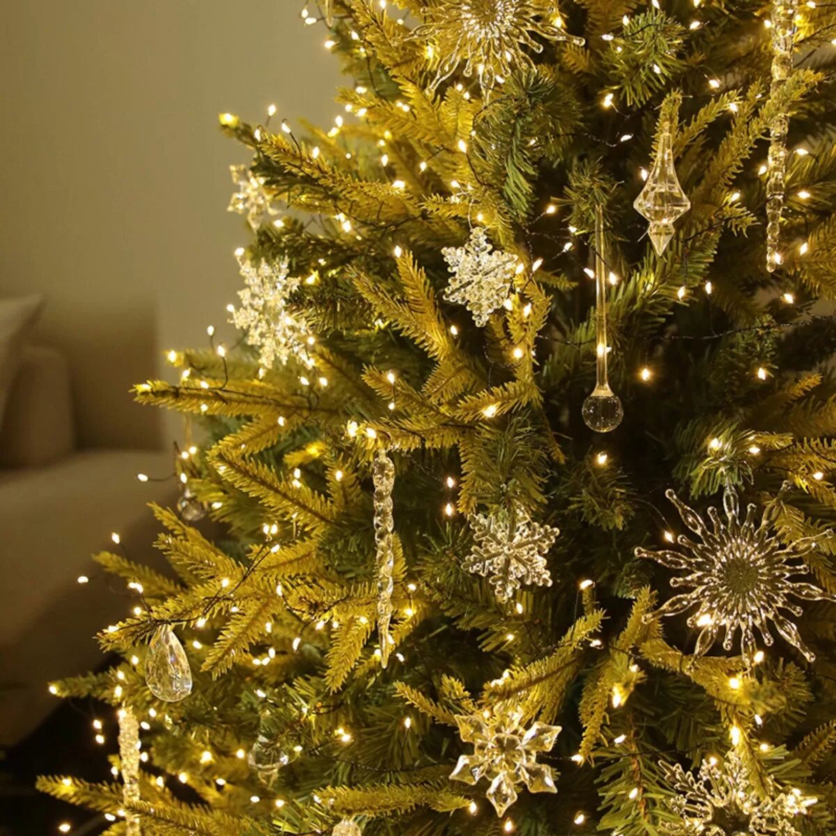 INF Acryl Schneeflocken Ornamente - 12 Stück Transparente Weihnachtsbaum Anhänger