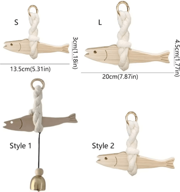Inspire Picks Lightweight Wooden Fish Hanging Ornament With Bell Nautical Wall & Door Decor l style 2