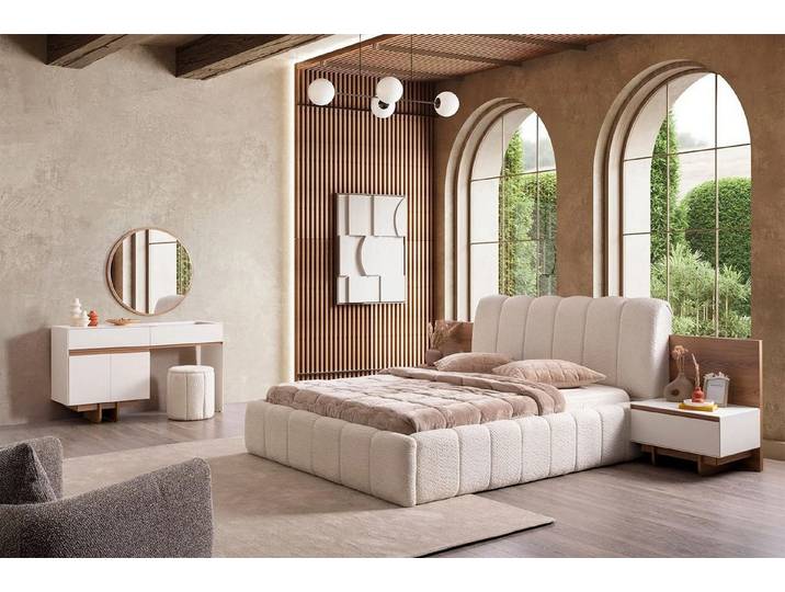 Xlmoebel Schlafzimmer-Set XLMOEBEL Schlafzimmermöbel in elegantem Beigeton aus Holz, (5-tlg), Made in Europa