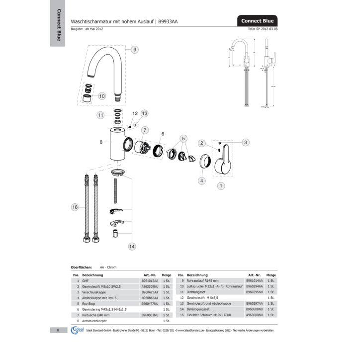 Ideal Standard Aerator, M22X1-A, Edelstahl B960294GN
