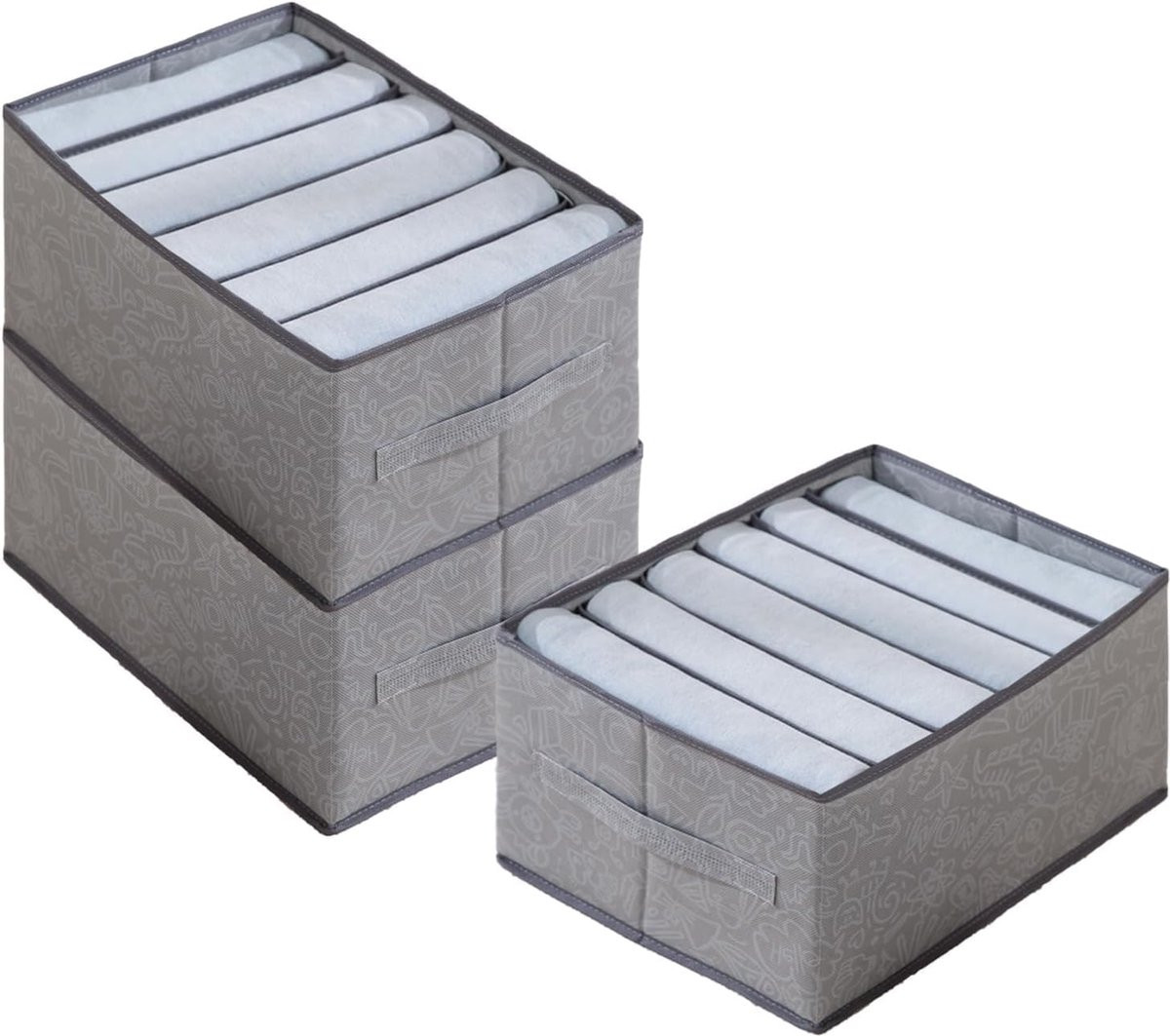 Set van 3 opvouwbare kledingkastorganizers met handvatten, grijs
