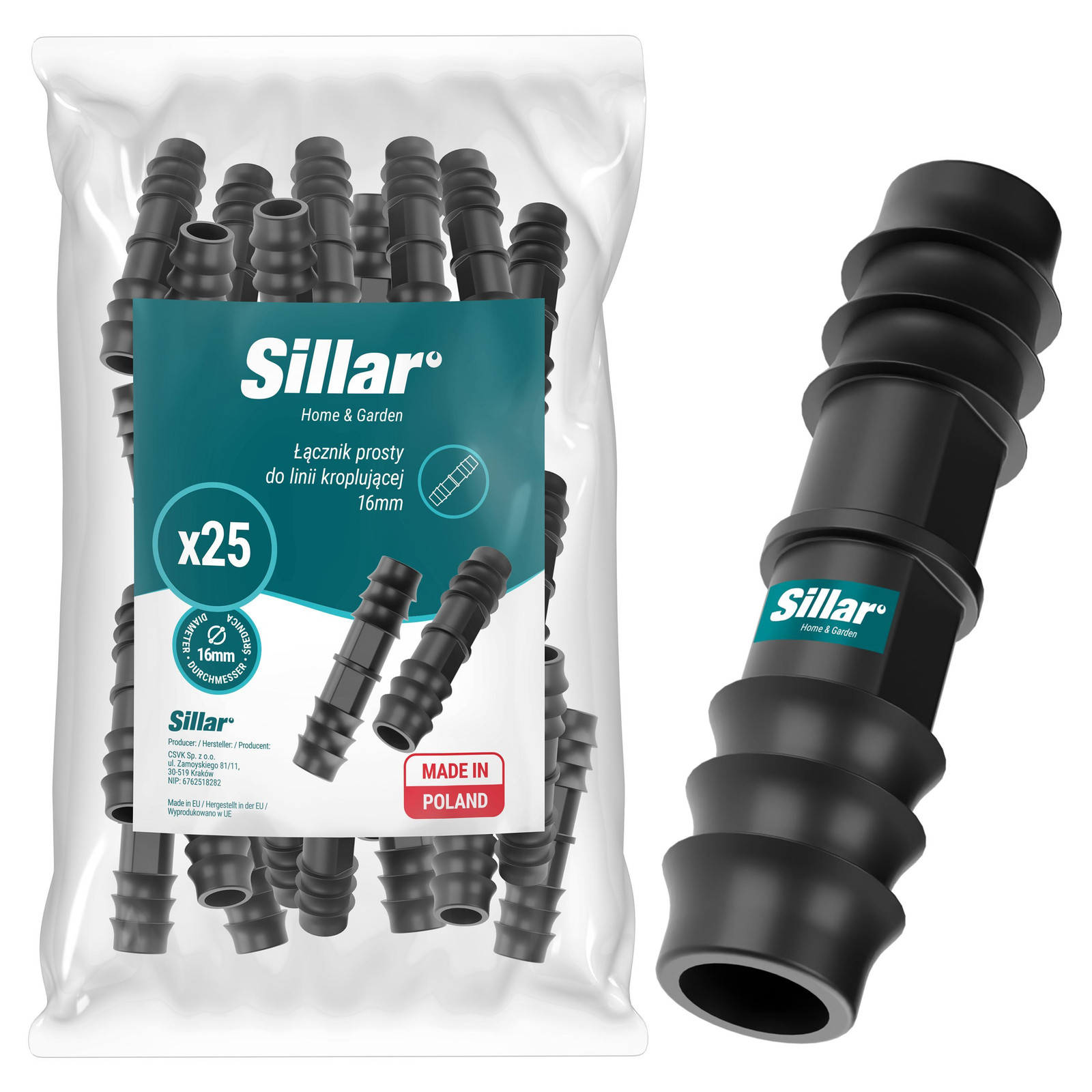 Sillar rechte verbindingsstukken 16 mm voor druppelirrigatie - 25 stuks slangkoppelingen