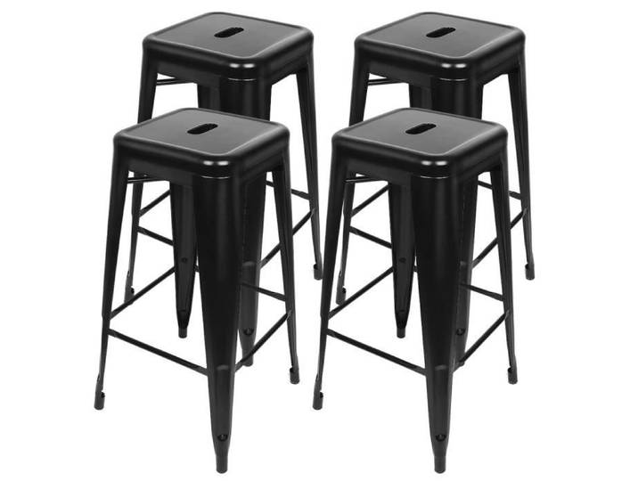 Lot de 4 tabourets de bar en fer de style industriel - JEOBEST - Noir - Charge max. 150kg