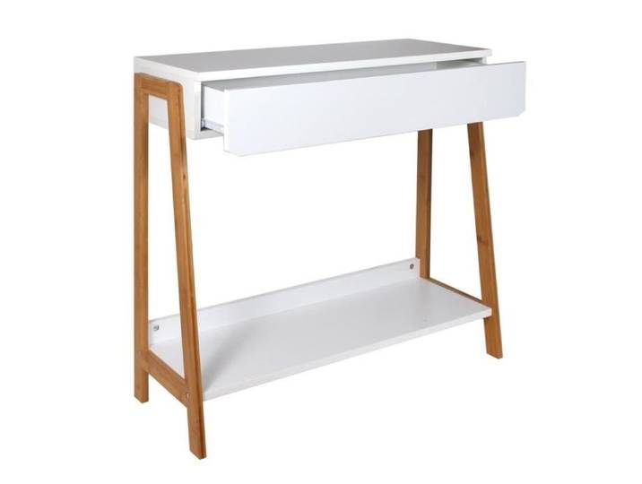Console avec tiroir blanc et bois